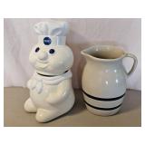 DOUGH BOY COOKIE JAR & ROSEVILLE USA PITCHER