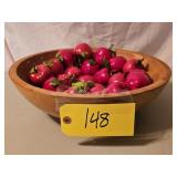 EARLY WOODEN BOWL W/NON-EATING APPLES