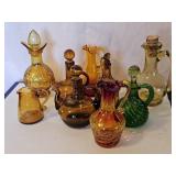 CRACKLE GLASS CRUETS, AMBER CRUTES & OTHER