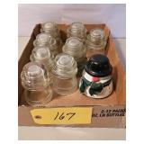 8-GLASS INSULATORS + PAINTED SNOWMAN