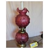 FENTON GLASSWARE CABBAGE ROSE CRANBERRY LAMP
