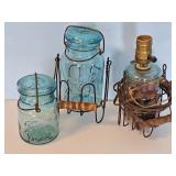 BLUE JARS W/RACK & 1-LAMP