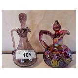 CRACKLE GLASS CRUET, & CARNIVAL GLASS CRUET