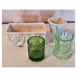 VASELINE GLASS TOOTH PICK HOLDER, GREEN TOOTH PICK