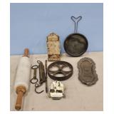 MARBLE ROLLING PIN, BRASS SKALES, MATCH HOLDER