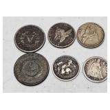 1857 1 CENTS, SEATED DIME, 1865 2 CENT, SEE PIC.