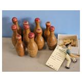 SMALL WOOD BOWLING PINS & EARLY TIN MAN