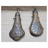 2-EARLY DECORATIVE BRASS POWDER HORNS