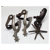 PAIR OF ALUM. SPURS, & 1 HANDMADE SPUR