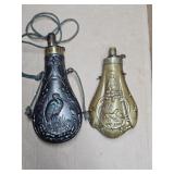 SILVER PLATE AND BRASS POWDER HORN