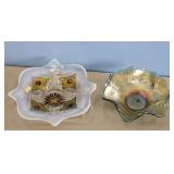 CARNIVAL GLASS BOWL & GOOFUS DUGAN DISH