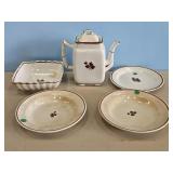 TEA LEAF PLATE, TEA POT,  MEAKIN ENGLAND