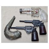 2-EARLY PISTOL TYPE SOMKING PIPES, BRASS PIPE