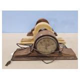 WOODEN MANTLE CLOCK & 2 WOODEN MANTLE CLOCK CASES