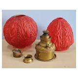 RED SHADE OIL PARLOUR LAMP MISSING PARTS