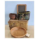 EARLY BASKETS & TIN METAL PICNIC BASKET
