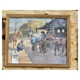 FRAMED PRINT OF THE COWBOYS SHOEING THEIR HORSE