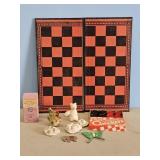 CHECKER BOARD AND CHECKERS & FIGURINES