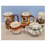 EARLY MUG W/DOG, & GENTMAN, HAT PIN HOLDER