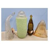 CARNIVAL GLASS WALL POCKET, GREEN VANITY GLASS