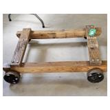 WOODEN DOLLEY W/STEEL WHEELS FOR AN ENGINE