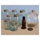 2-AMBER LIDS, AMBER MEDICINE BOTTLE W/GROUND