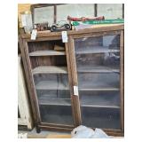 EARLY TWO DOOR CUPBOARD WITH BROKEN GLASS DOOR