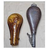 LEATHER POWDER HORN W/BUCK SHOT & GLASS HORN