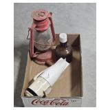 AMBER BOTTLE, RED LANTERN, EARLY DAZEY ICE CHIPPER