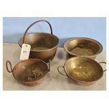 EARLY COPPER PAN & MEASUERERS