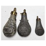 EARLY BRASS & SILVER PLATED POWDER HORNS