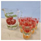 TOMATO JUICE PITCHER & 6 JUICE GLASSES