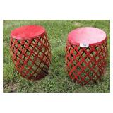 PAIR OF EARLY METAL PATIO END TABLES