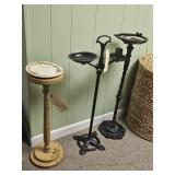 1-WOODEN & 2-METAL ASH TRAY STANDS