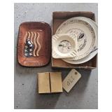 POTTERY PLATE & STATE LINE ASH TRAY & PLATE