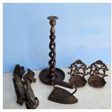 C-I SOAP DISHES, SAD IRON, WOOD/METAL SKATES