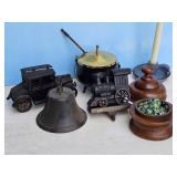 C-I BELL, WOOD CONTAINER W/MARBLES, CAR & OTHER