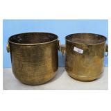2-LARGE BRASS TYPE PLANTERS