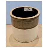 BROWN AND WHITE GALLON CROCK