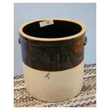 BROWN AND WHITE GALLON CROCK