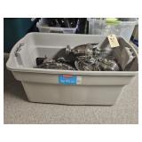 TOTE W/SILVER PLATE COFFEE POTS, TRAYS