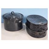 Speckled Enamelware Stock Pot & Roasting Pans Lot