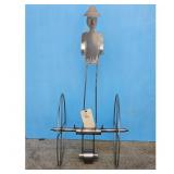 Metal Art Sculpture Wheel Man on Cart Kinetic
