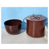 Vintage Brown Enamelware Pot and Bowl Set