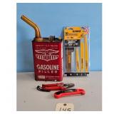 DeWalt Saw Blades, Gasoline Filler Can, and Tools