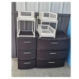 Brown Plastic 3-Drawer Storage Chests with White S