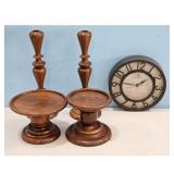 Wooden Candlestick Holders & First Time Wall Clock