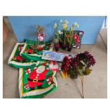 Christmas Decor Lot: Bags, Floral, and More