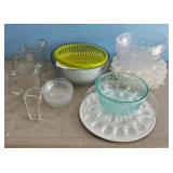 Kitchen Lot: Pitchers, Bowls, Colander, Egg Holder
