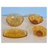 Amber Glass Bowl and Tray Set
